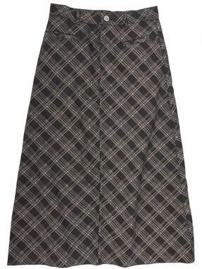 Y2K Black Tan Plaid Pattern High Rise Denim Midi Skirt Xs/ S Grunge Dark Retro